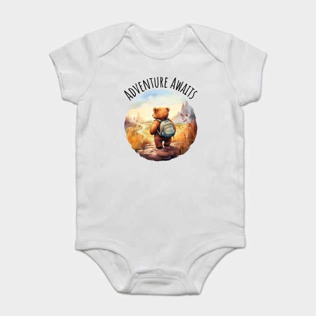 Adventure Awaits Adorable Bear camping backpacking design Baby Bodysuit by Luxinda